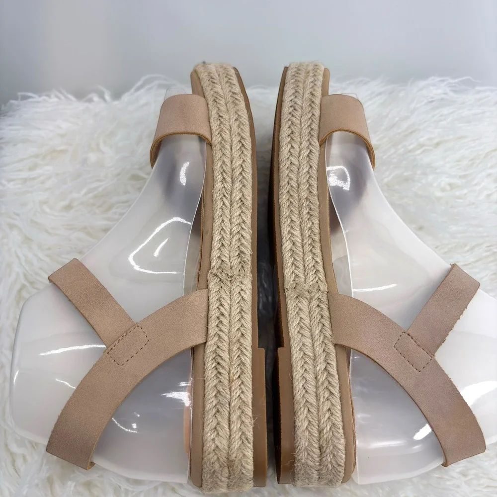 AMS Audrey Tan Espadrille Platform Sandals Women Size 8 Buckle‎ Neutral Summer